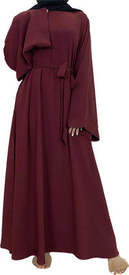 ovais abaya collection Nida Matte Solid Abaya With Hijab(Maroon)