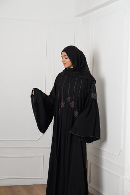 aK collection Polyester Self Design Burqa With Hijab(Black)