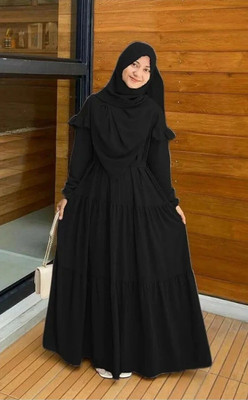 Hijab Nida Matte, Georgette Self Design Abaya With Hijab(Black)