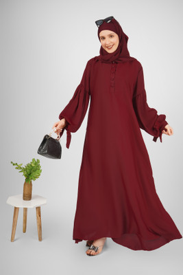 ovais abaya collection Nida Matte Solid Abaya With Hijab(Maroon)