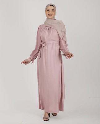 SILK ROUTE London Polyester Solid Abaya(Pink)