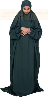 ANBA Crepe Solid Abaya With Hijab(Green)