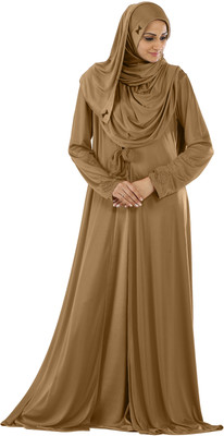 MEHAR Crepe Solid Abaya With Hijab(Brown)