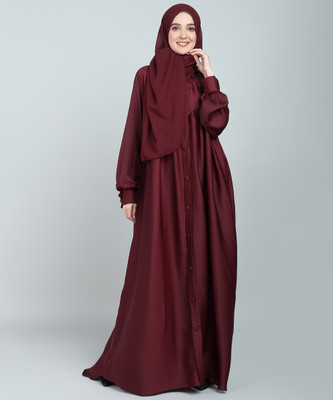 BROKE BRAND Nida Matte Solid Abaya With Hijab(Maroon)