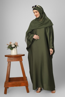 ovais abaya collection Nida Matte Solid Abaya With Hijab(Green)