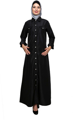 FORELEVY Polyester Solid Abaya(Black)