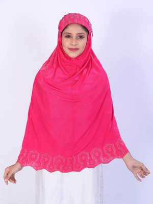 TEXNOVA Polyester Self Design Abaya With Hijab(Pink)