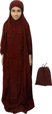 Rayford Crepe Solid Burqa With Hijab(Maroon)