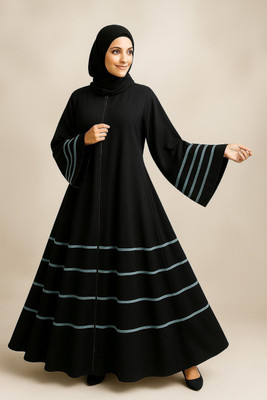 HouesofCommon Crepe Solid Abaya With Hijab(Black)