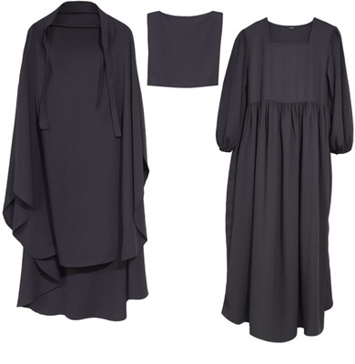 Sunnah Collection House Nida Matte Solid Abaya With Hijab(Black)