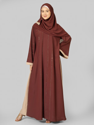 ovais abaya collection Nida Matte Solid Burqa With Hijab(Maroon, Beige)