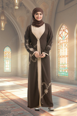 The Ocean Export and Import Cotton Blend Self Design Burqa(Brown, Beige)
