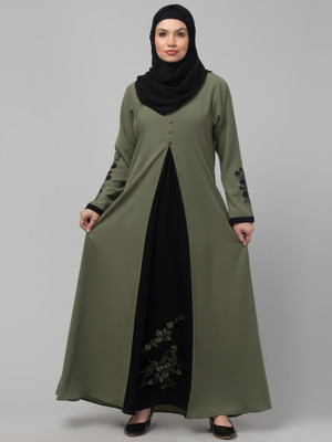 HIZFASON Nida Matte Solid Burqa With Hijab(Green)