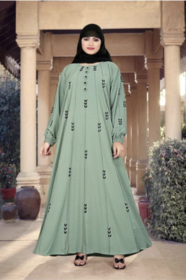 RECENT TRENDS Crepe Solid Abaya With Hijab(Green)