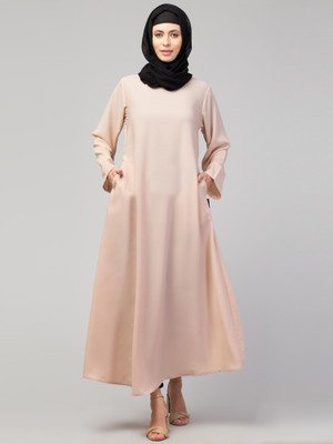 HIJAB WORLD Nida Matte Solid Abaya(Beige)