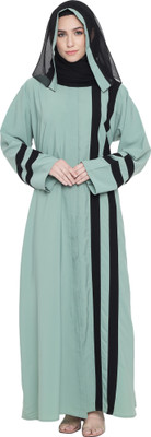 MODEST CITY Crepe Self Design Abaya With Hijab(Green)