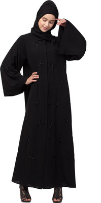 Nazneen Nida Matte Self Design Abaya With Hijab(Black)