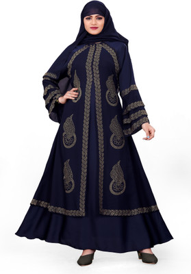 Bhumi fab Polyester Solid Burqa With Hijab(Blue)
