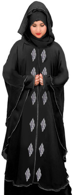 DCSTORE1 Polyester Self Design Burqa With Hijab(Black)