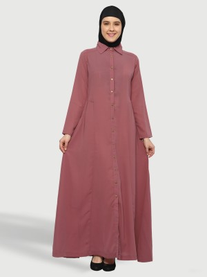 Momin Libas Polyester Solid Abaya(Pink)