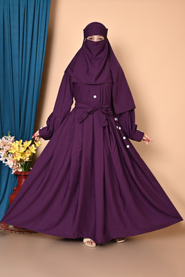 Paradise Cotton Blend Self Design Burqa With Hijab(Purple)