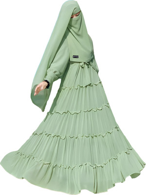 HijabBeauty Nida Matte Solid, Self Design Burqa With Hijab(Green)