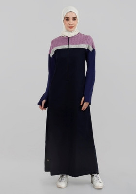 SILK ROUTE London Cotton Blend Solid Abaya(Blue)
