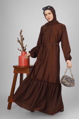 ovais abaya collection Nida Matte Solid Abaya With Hijab(Brown)