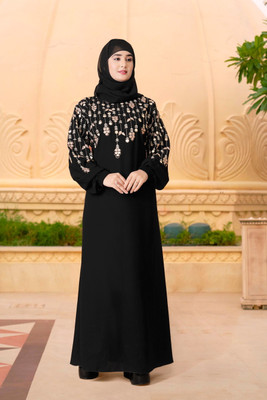Ambaji Fashions Crepe Solid Burqa With Hijab(Black)