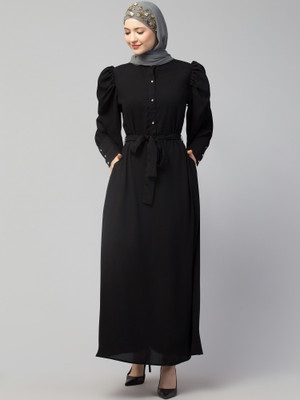 Nazneen Nida Matte Solid Abaya(Black)
