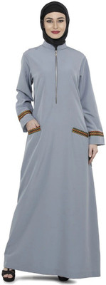 Momin Libas Polyester Solid Burqa(Grey)