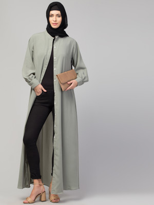 HIJAB WORLD Nida Matte Solid Abaya(Grey)