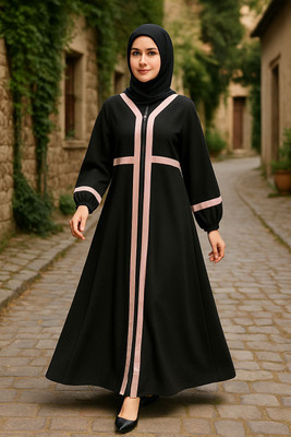 HouseOfCommon Crepe Solid Abaya With Hijab(Black)