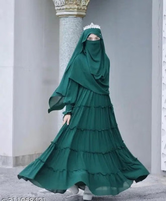 DS DRESSES Crepe Burqa With Hijab(Green)