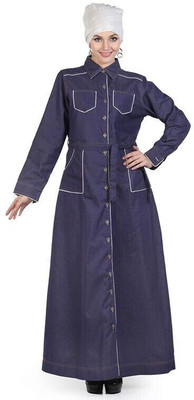 FORELEVY Polyester Solid Abaya(Blue)