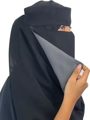 CRENCH CREATION Chiffon Solid Abaya(Blue, Grey)