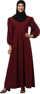 HAMOODIA Polyester Solid Abaya(Maroon)