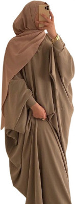 ovais abaya collection Nida Matte Solid Abaya With Hijab(Beige)