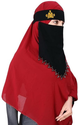 CRENCH CREATION Chiffon Solid Naqab(Black, Black)