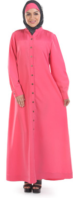 Momin Libas Polyester Solid Abaya(Pink)