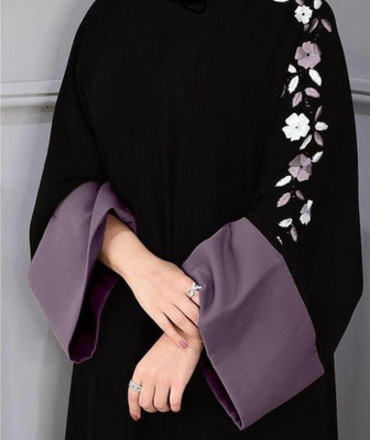S S Enterprises Polyester Self Design Burqa With Hijab(Black)