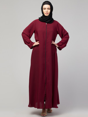 HIJAB WORLD Nida Matte Solid Burqa(Maroon)