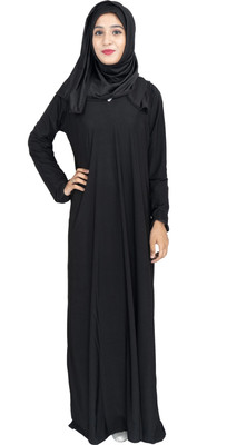 DESIGNER ABAYASANDBURQAS Polyester Self Design Abaya With Hijab(Black)