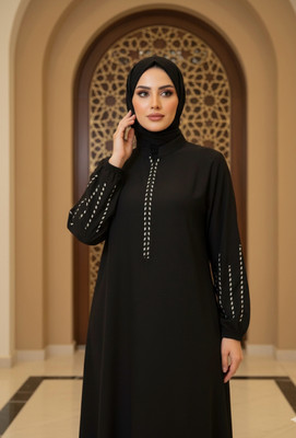 ICONIC TRND Cotton Blend Solid Burqa With Hijab(Black)