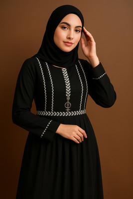 JK SK CREATIONS Cotton Blend Solid Burqa With Hijab(Black)