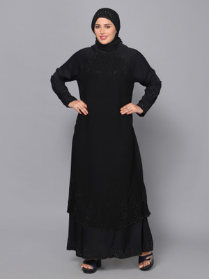 Burkha Georgette Solid Burqa With Hijab(Black)