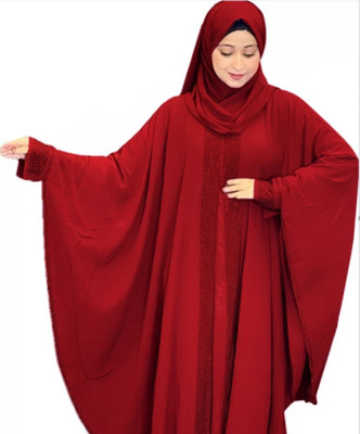 kashaf store Nida Matte Self Design Burqa With Hijab(Maroon)