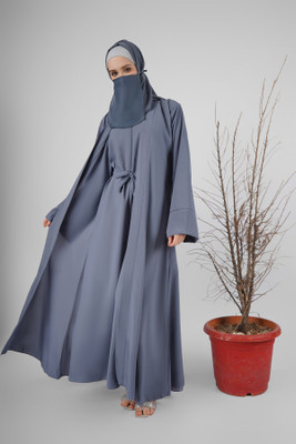 ovais abaya collection Nida Matte Solid Abaya With Hijab(Grey)
