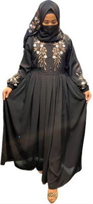 black rose Cotton Blend Abaya With Hijab(Black)