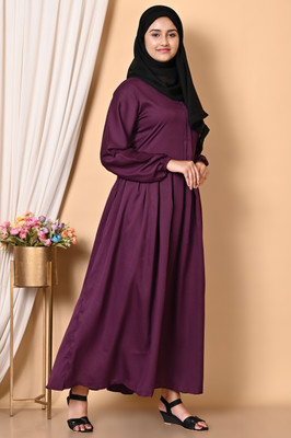 CLOPEDIA Cotton Silk Self Design Burqa With Hijab(Purple)